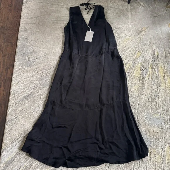 Everlane desss long black silky satin v neck maxi midi slip dress small new - Picture 2 of 15